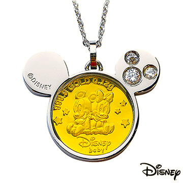 Disney迪士尼金飾 可愛兩小無猜黃金/白鋼項鍊