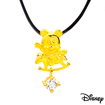 Disney迪士尼金飾 木馬米奇黃金墜子 送項鍊