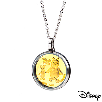 Disney迪士尼金飾 純真維尼小豬黃金/白鋼項鍊