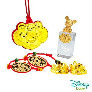 Disney迪士尼系列金飾 彌月金飾印章套組木盒-富貴米奇款 0.35錢