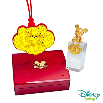 Disney迪士尼系列金飾 彌月金飾印章套組木盒-兩小無猜-米奇造型印章 0.15錢