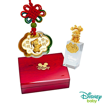 Disney迪士尼系列金飾 彌月金飾印章套組木盒-聰明伶俐美妮款-美妮造型印章 0.15錢
