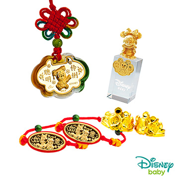 Disney迪士尼系列金飾 彌月金飾印章套組木盒-聰明伶俐美妮款-美妮造型印章 0.35錢