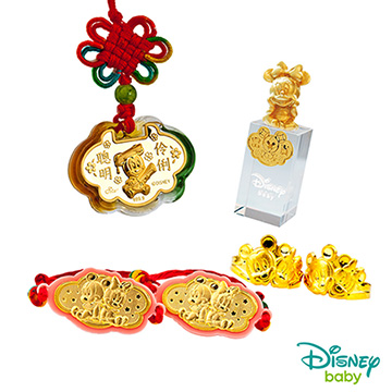 Disney迪士尼系列金飾 彌月金飾印章套組木盒-聰明伶俐美妮款-美妮造型印章 0.55錢