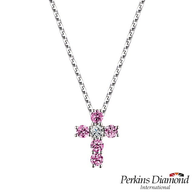 鑽石項鍊 PERKINS 伯金仕十字架 Cross系列 粉紅藍寶石鑽石項鍊