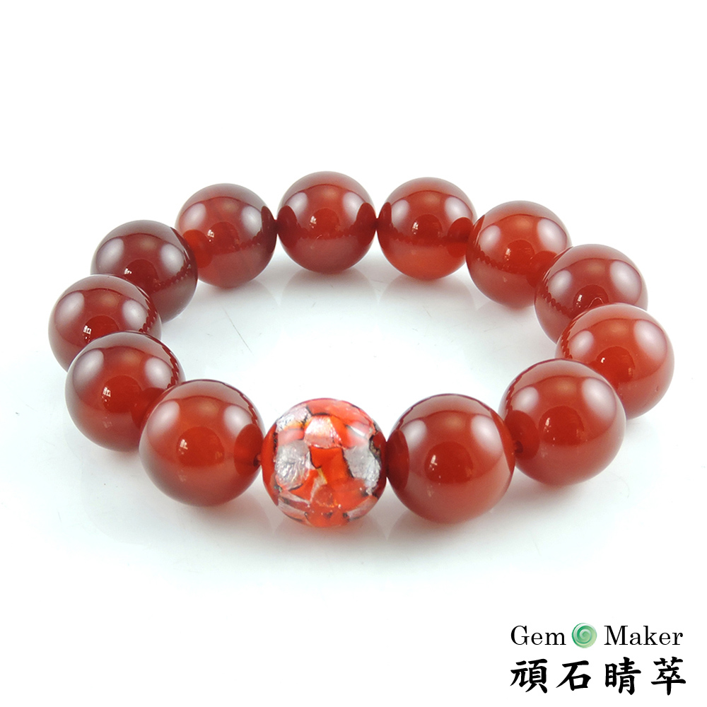 【GemMaker頑石睛萃】紅瑪瑙琉璃14mm手珠