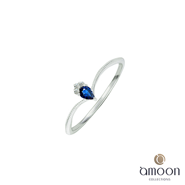 amoon 璀璨星空系列 閃爍 10K金鑽石/藍寶石戒指