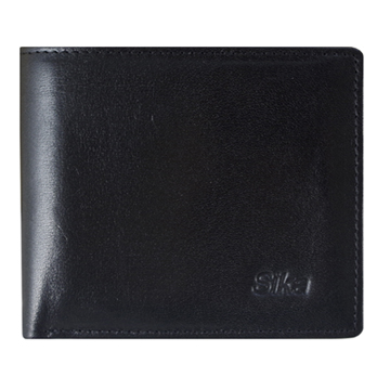 SIKA義大利素面牛皮簡約中性短皮夾(含拉鍊零錢匣) A8220-03質感黑