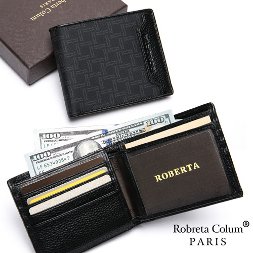 Roberta Colum - 尊爵頭層牛皮暗袋12卡2照可拆式左右翻短夾