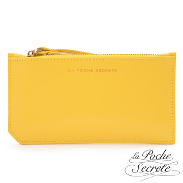 La Poche Secrete真皮-簡約真皮實用卡夾零錢手拿包-亮麗黃