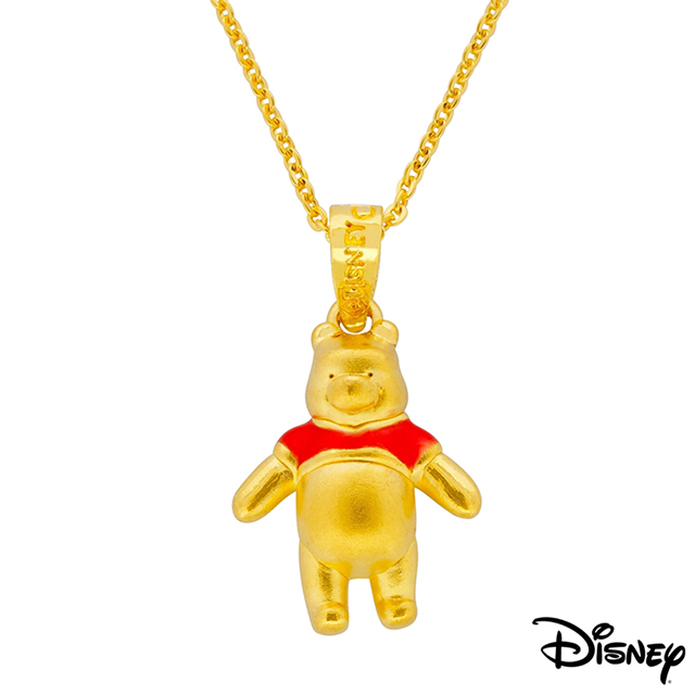 Disney迪士尼系列金飾 立體黃金墜子-樂活維尼款 送項鍊