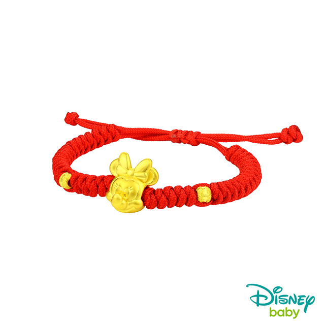 Disney迪士尼金飾 黃金中國繩手鍊-夢想美妮款-鮮艷紅