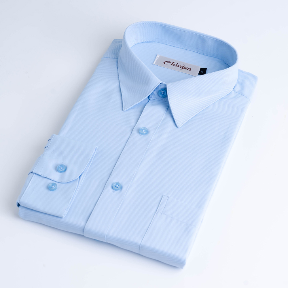 CHINJUN商務抗皺襯衫長袖、藍底藍斜紋