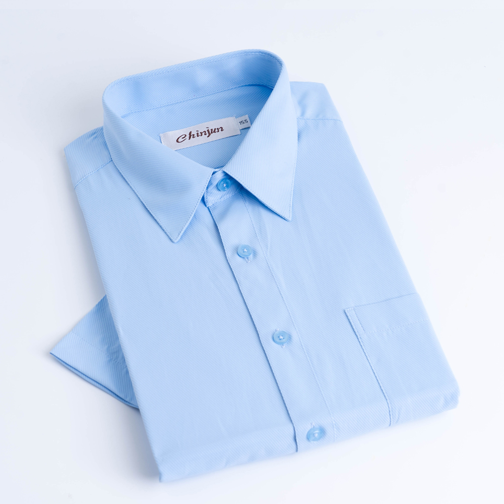 CHINJUN商務抗皺襯衫短袖、藍底藍斜紋