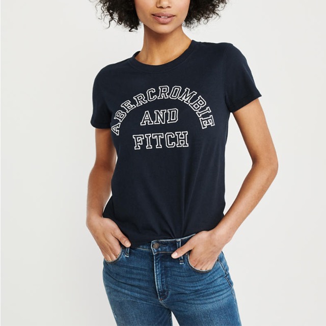 AF 麋鹿 A&F 經典文字印刷短袖T恤(女)-深藍色