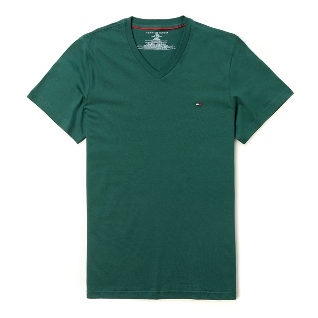 TOMMY 年度爆款經典V領Logo短袖素面T恤-深綠色