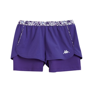 KAPPA義大利 舒適時尚女平織慢跑短褲(加針織安褲,假兩件)-羅藍紫