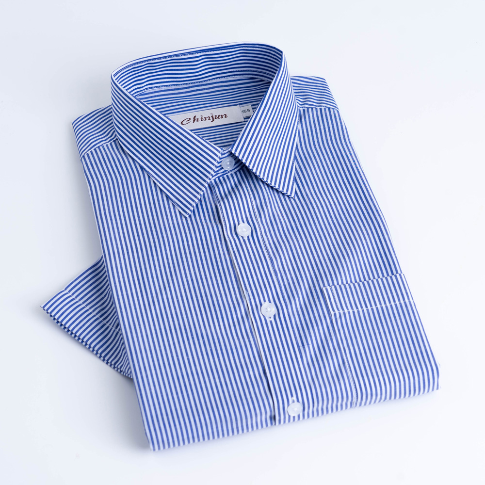 CHINJUN商務抗皺襯衫短袖、藍白相間條紋