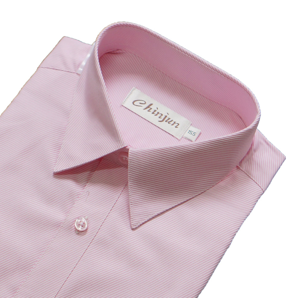 CHINJUN商務抗皺襯衫長袖、粉底粉斜紋，型號8061