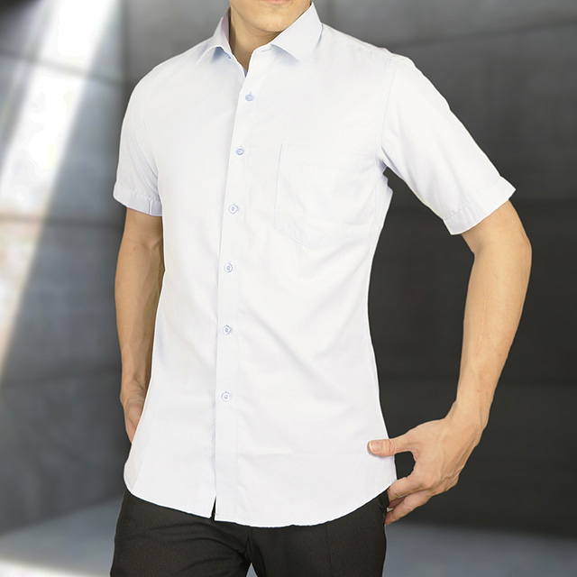 WEISHTON韓版修身抗皺襯衫，短袖款，W156白底白斜紋