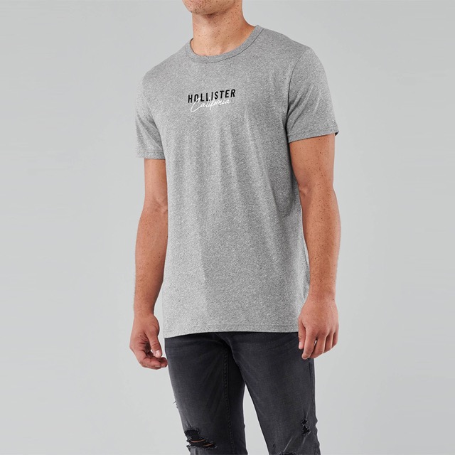 海鷗 Hollister 經典刺繡文字短袖圖案T恤-灰色