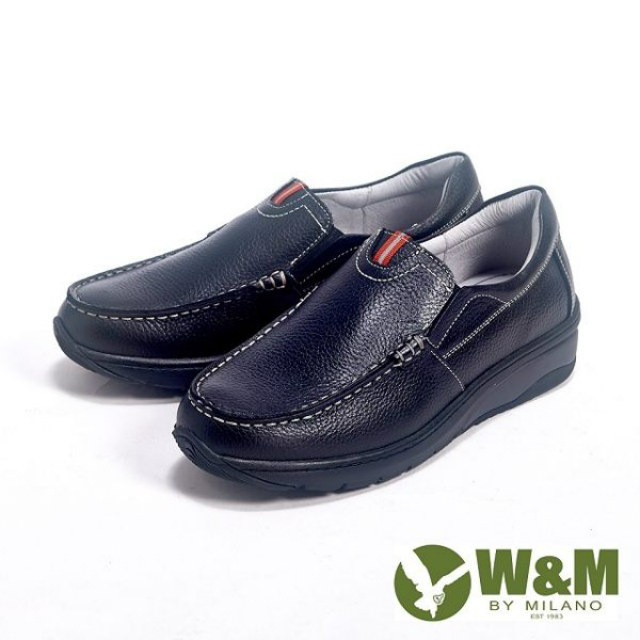 【W&M】Fit 系列 健走健塑鞋 亮皮直套休閒男鞋-黑