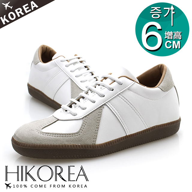 【HIKOREA】正韓空運/正常版型。男款增高6CM異材拼接拼色綁帶休閒鞋(73-310白/現+預)