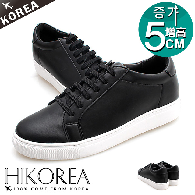 【HIKOREA】正韓製/正常版型。男款增高5CM素色皮革綁帶休閒鞋(73-321黑/現+預)