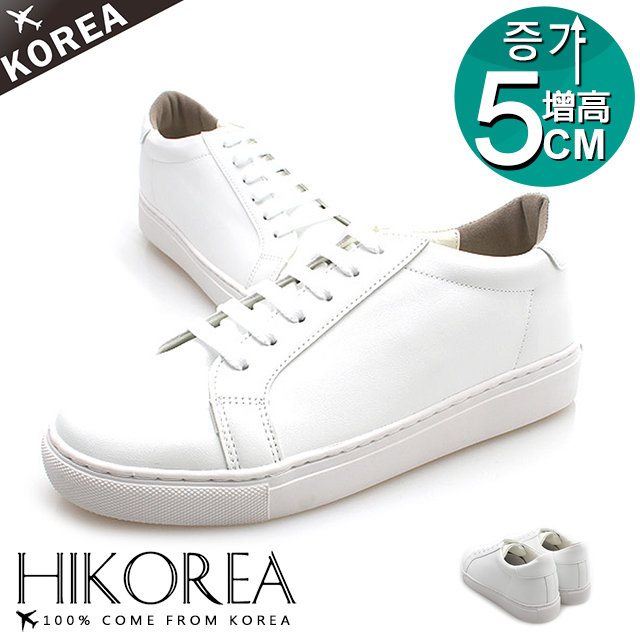 【HIKOREA】正韓製/正常版型。男款增高5CM素色皮革綁帶休閒鞋(73-321白/現+預)