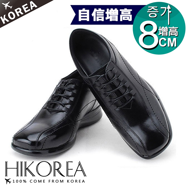 【HIKOREA】正韓製/版型正常。紳士款真皮手工隱形增高8cm縫線設計綁帶方頭皮鞋(8-9015/現+預)