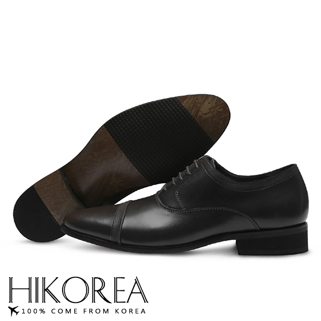 【HIKOREA】韓國空運/版型正常。男款簡約素面壓紋皮革拼接綁帶尖頭紳士皮鞋(73-348黑/現+預)