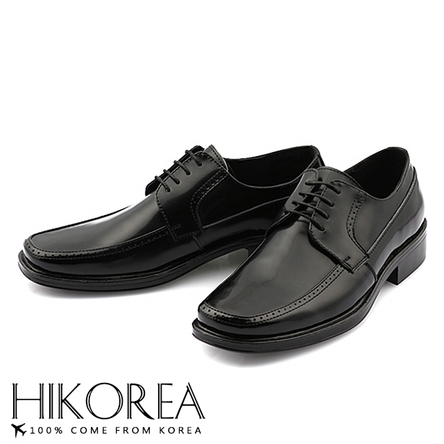 【HIKOREA】韓國空運/版型正常。男款亮面皮革拼接設計紳士樂福低跟皮鞋(73-380/現貨+預購)