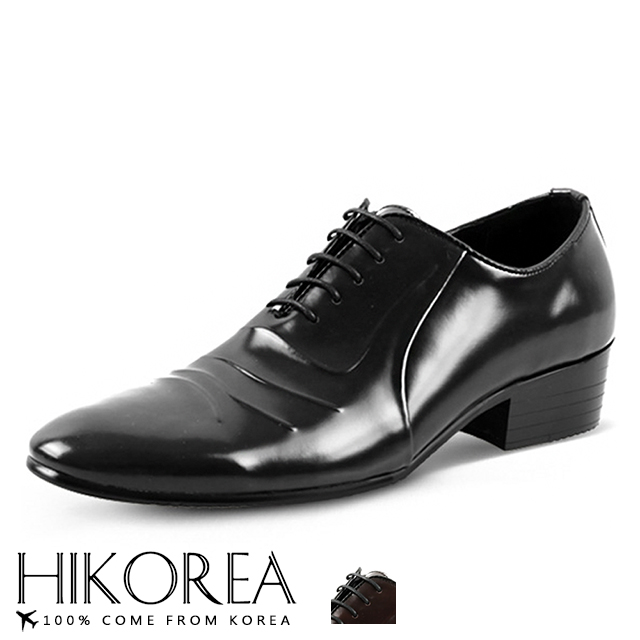【HIKOREA】韓國空運/版型正常。男款仿舊凸紋亮面皮革綁帶紳士皮鞋(73-388共2色/現貨+預購)
