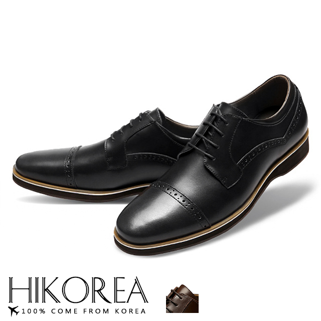 【HIKOREA】韓國空運/版型正常。男款拼接皮革德比雕花裝飾紳士皮鞋(73-411共2色/現貨+預購)