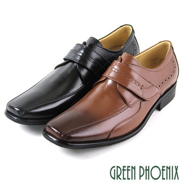 【GREEN PHOENIX 】方頭渲染雷射雕花沾黏式全真皮紳士鞋T29-18911