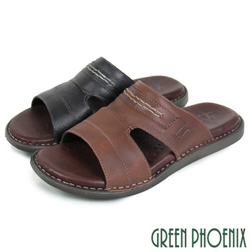 【GREEN PHOENIX 】鏤空剪裁縫線全真皮平底拖鞋T12-15012