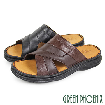 【GREEN PHOENIX 】素面剪裁縫線全真皮平底拖鞋T12-12080