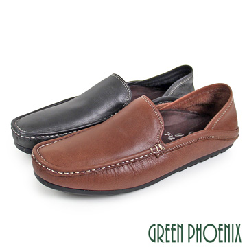 【GREEN PHOENIX 】極簡縫線兩穿全真皮平底休閒鞋/拖鞋T29-18835