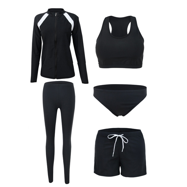 Biki比基尼妮泳衣，長袖五件套泳衣情侶沖浪泳衣(M-2XL)