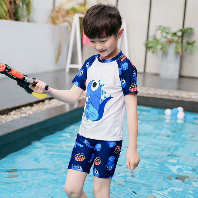 Biki比基尼妮泳衣，白恐龍短袖泳衣兒童泳衣泳裝(S-3XL)