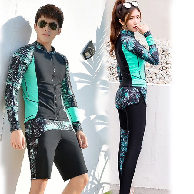 Biki比基尼妮泳衣，M-2XL椰光長袖三件式泳衣情侶外套沖浪衣(女購買區)