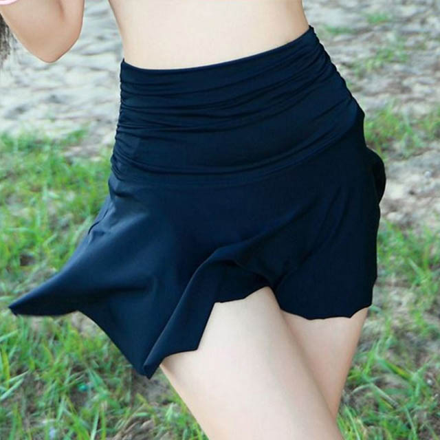 Biki 比基尼妮泳衣，M-XL單高腰遮肚泳裙游泳裙--黑單裙(無褲)