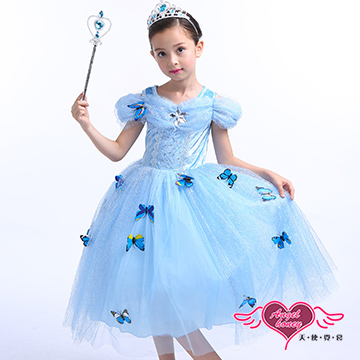 【天使霓裳】蝴蝶小仙女 公主風短袖洋裝 兒童角色扮演 派對表演服(淺藍)