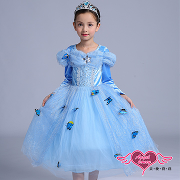【天使霓裳】蝴蝶小仙女 公主風長袖洋裝 兒童角色扮演 派對表演服(淺藍)
