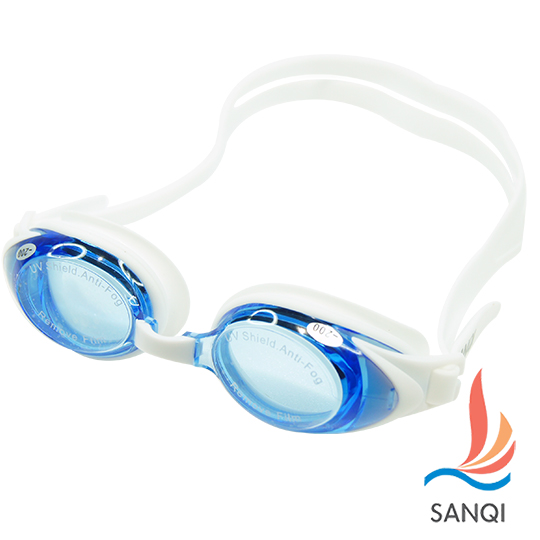 SANQI三奇 夏日必備抗UV防霧休閒度數泳鏡(藍色)