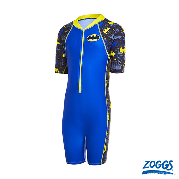 ZOGGSx正義聯盟 青少男/幼童蝙蝠俠塗鴉連身式防曬泳衣