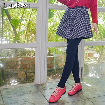 褲裙--甜美氣息蝴蝶結排釦裝飾鬆緊格紋褲裙(藍.綠XL-5L)-R173熊衣褲語