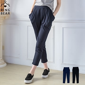 塑型美腿鬆緊雙口袋牛奶絲顯瘦窄管哈倫九分褲(黑.藍L-3L)-P101熊衣褲語