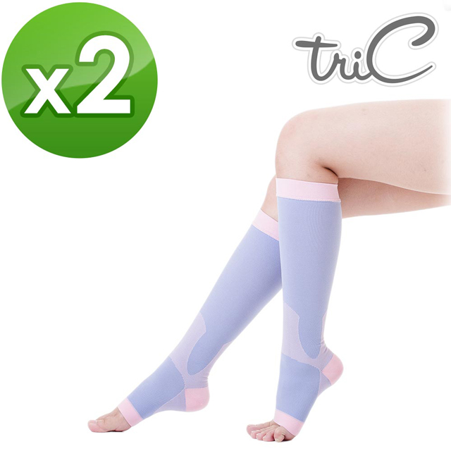 【Tric】台灣製造 睡眠機能 美腿露趾中統小腿襪 兩雙