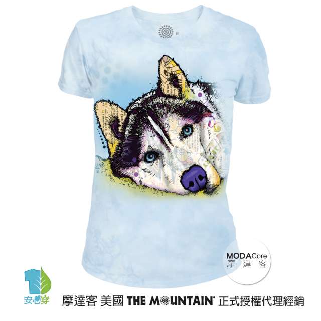 【摩達客】(現貨)美國The Mountain都會系列 彩繪哈士奇雪橇犬 圓領修身女版短T